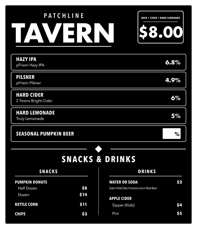 Patchline Tavern Drinks & Snacks