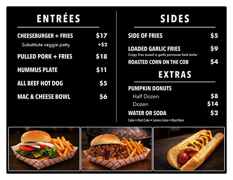 Plumper Grill Entrees, Sides, & Extras